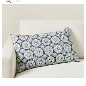 Kravet X Pottery Barn-Medallion Lumbar Pillow Cover-Linen/Blue&White/Embroidery